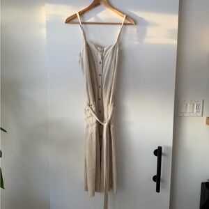 BNWT Chic Beige Button-Down Linen Blend Midi Dress